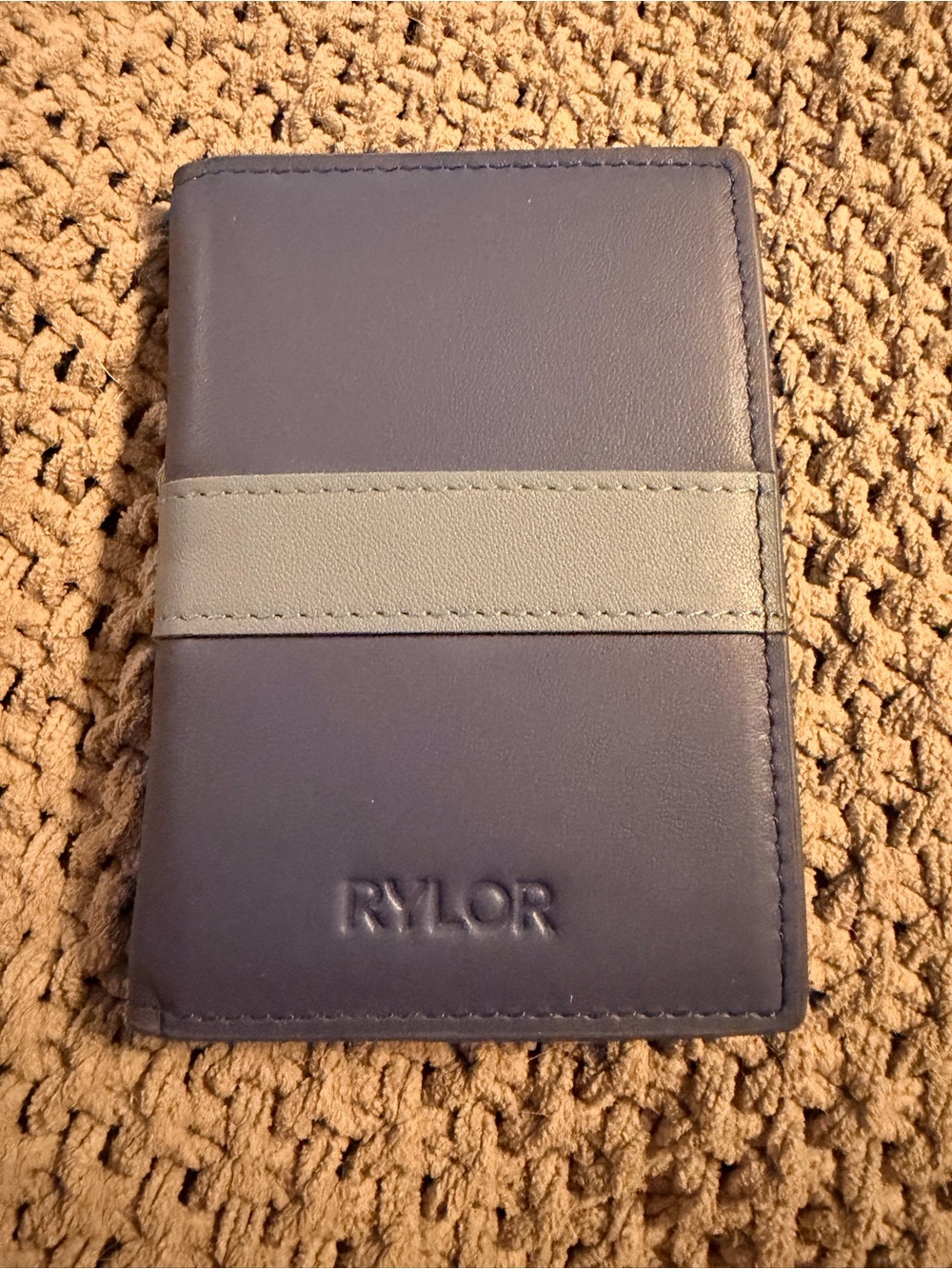 Rylor Leather Card Holder Wallet in Navy with Gray Stripe